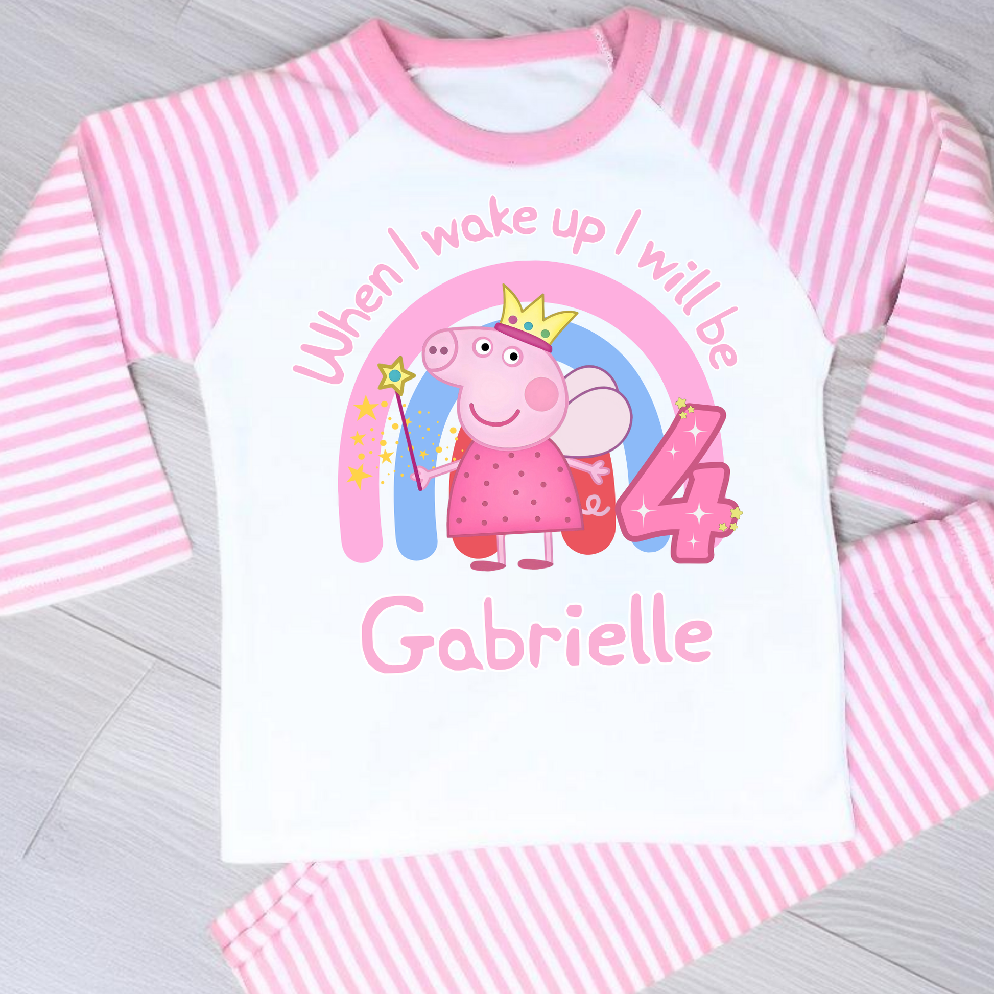 Peppa Pig Birthday Pyjamas - Personalised Peppa Pig Fairy Birthday PJs for Girls, when I wake up peppa pig, peppa pig pjs, birthday pjs peppa pig, personalised peppa pig birthday pyjamas