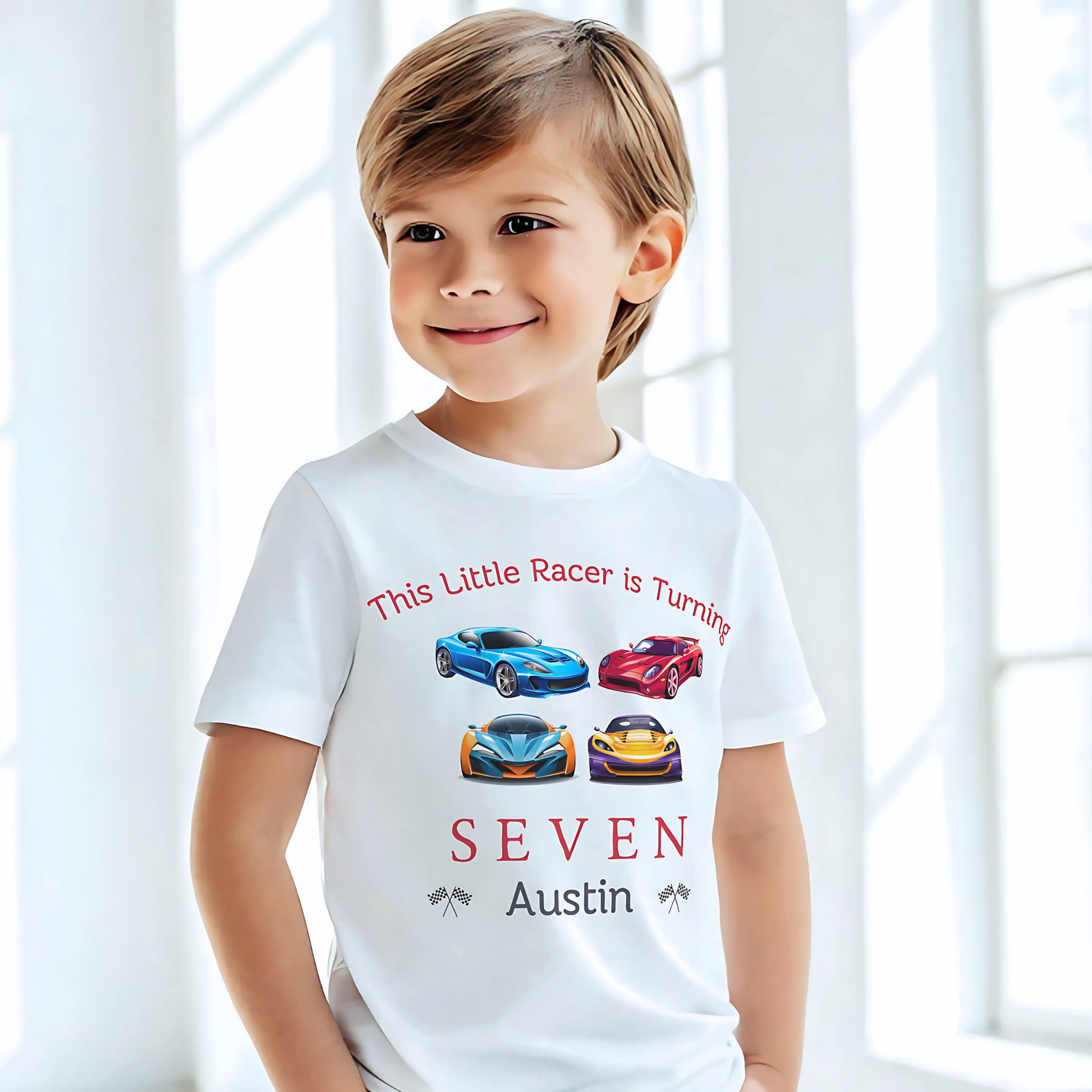 Little Racer Birthday T-shirt, Personalised Boys Racing Car Birthday T-Shirt, Cotton Little Racer Shirt for Boys, Sports Car Party Outfit, Little Racer Birthday Tee