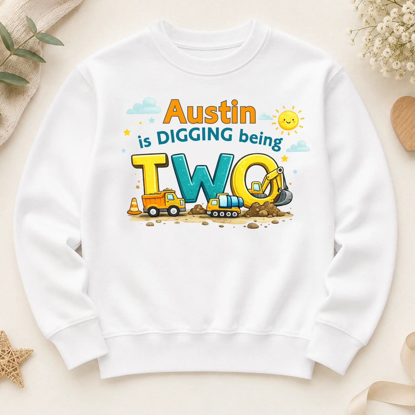 Personalised Digger Birthday Sweatshirt for Boys - I'm Digging being... with Custom Age and Name AishaBaileyDesigns