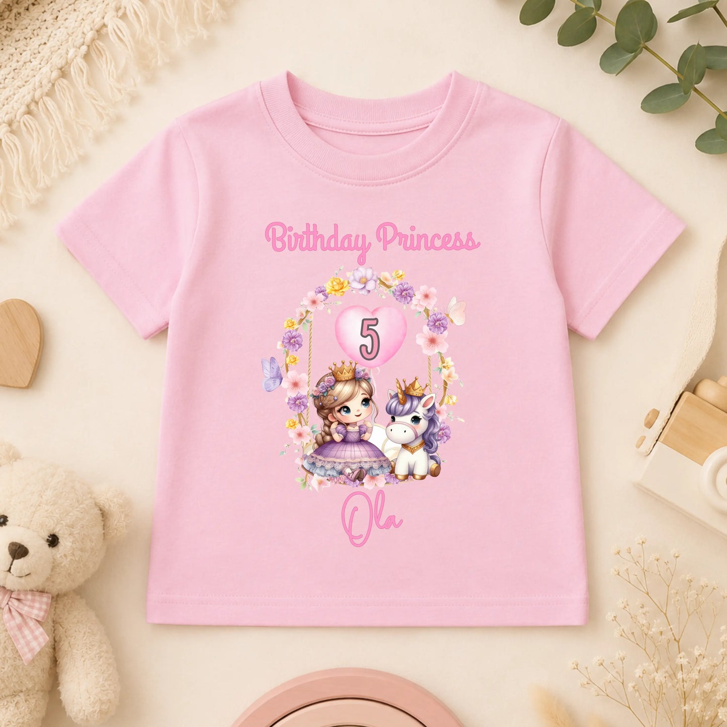 Personalised Lilac Princess Unicorn Birthday T-Shirt for Girls AishaBaileyDesigns