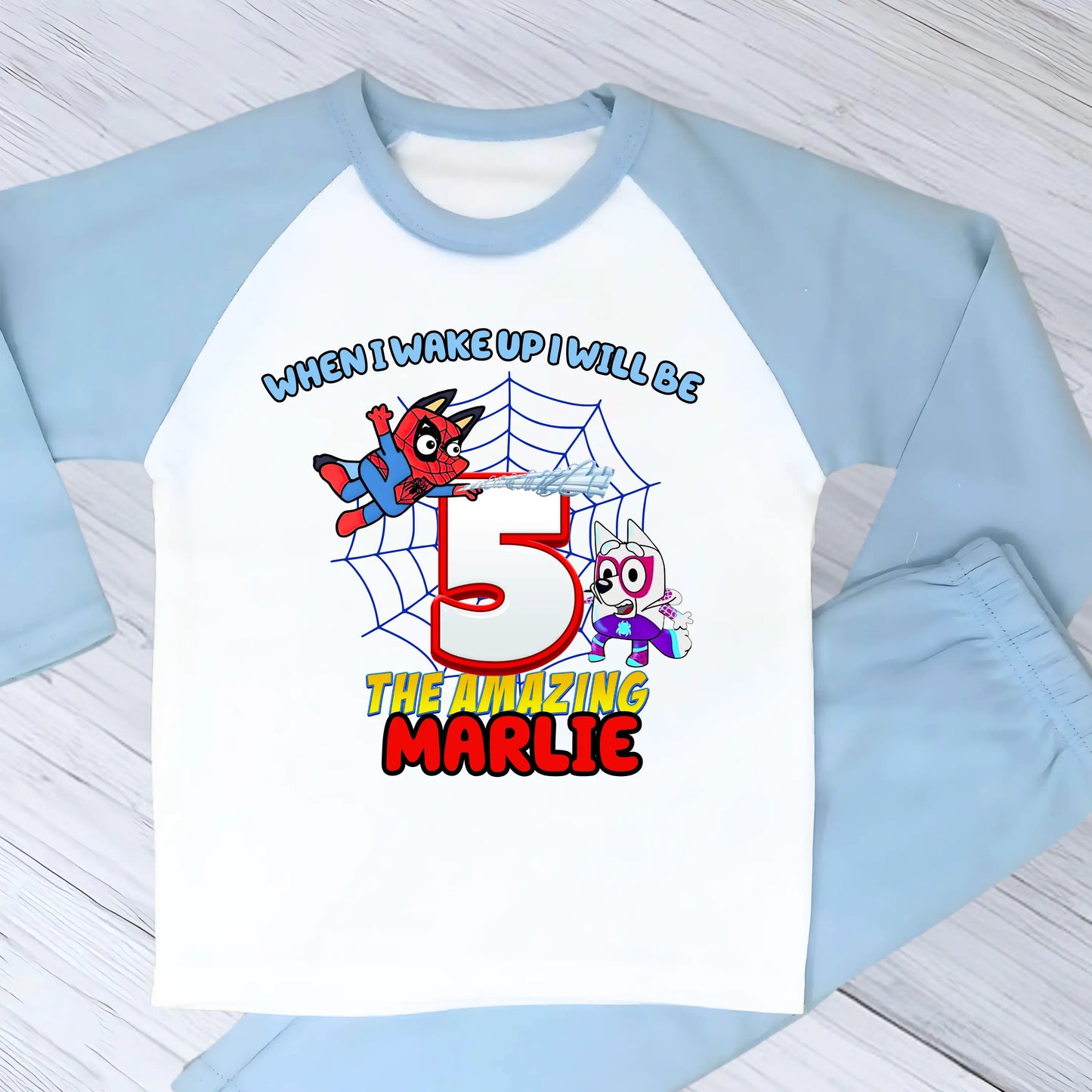 Personalised Spidey Bluey Birthday Pyjamas for Boys  - any name and age AishaBaileyDesigns