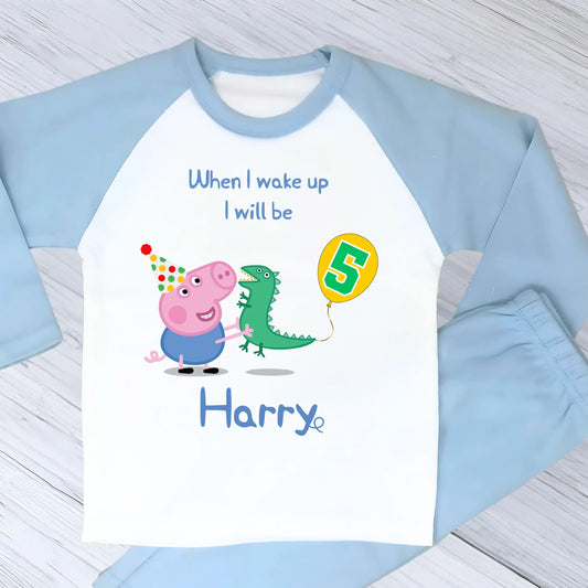 Boys George Pig Birthday Pyjamas with Personalisation - George Pig and his Dinosaur PJs AishaBaileyDesigns