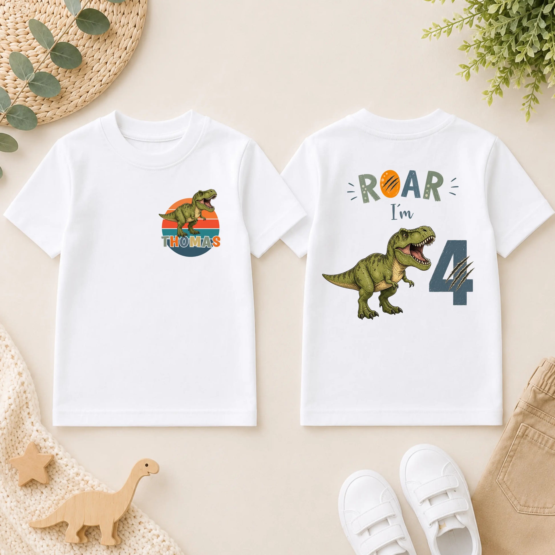 Personalised Boys Dinosaur Birthday T-shirt, Roar I’m 4 - 4th Birthday Tee AishaBaileyDesigns