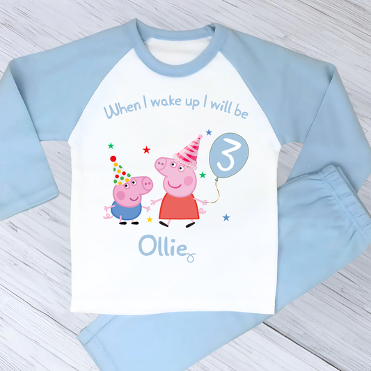 Peppa Pig birthday pyjamas, Peppa Pig Personalised Pyjamas, When I wake Up I'll Be Pj's, Boys Peppa Pig Pjs, Peppa Pig Birthday Gift, Name Pyjamas, Happy Birthday Pjs