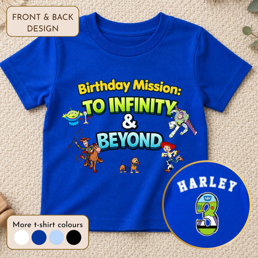 Personalised Toy Story Birthday T-Shirt for Boys - Custom Name & Age with Choose Buzz, Woody or Jessie Back Number AishaBaileyDesigns