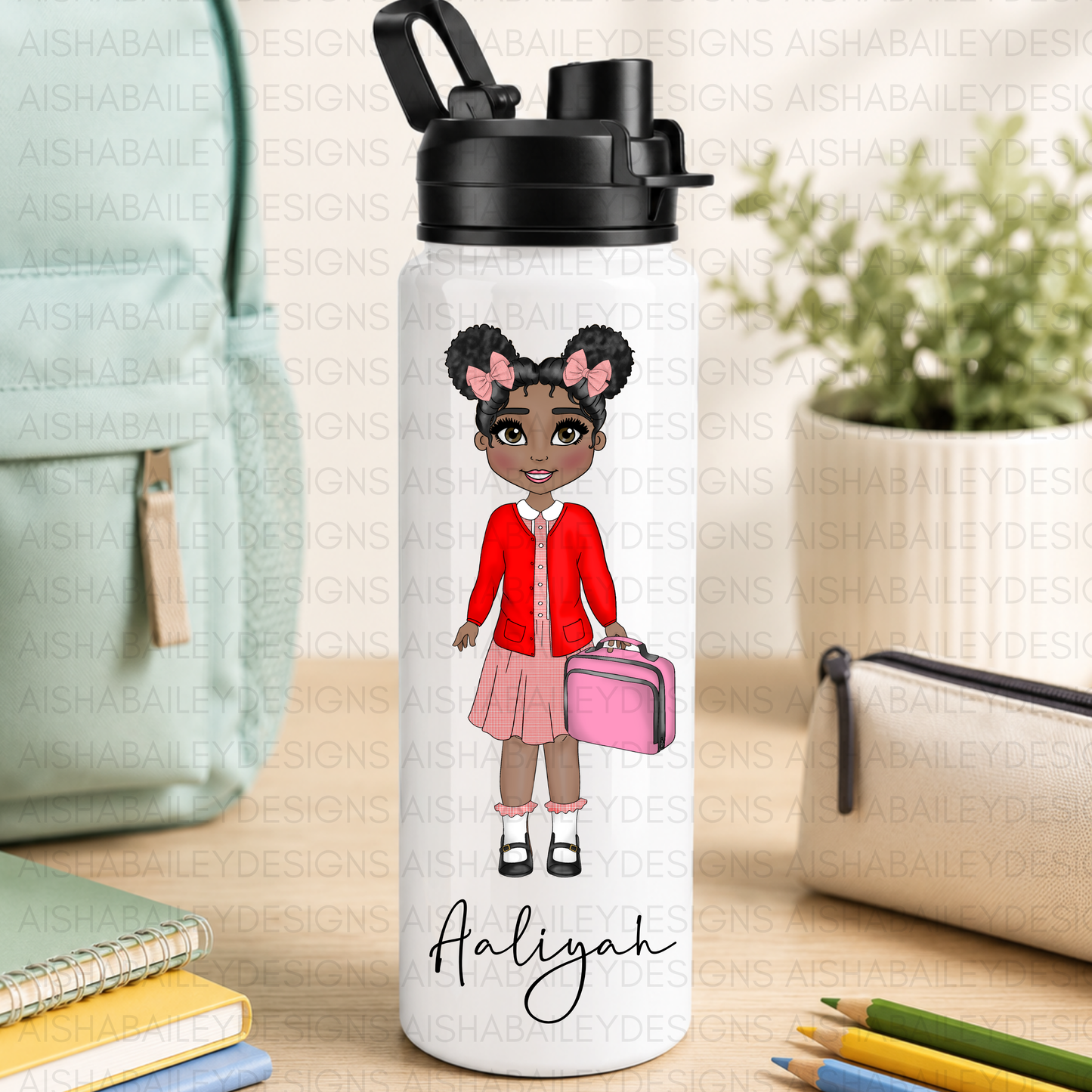 Personalised Back to School Water Bottle for Girls | Custom Kids Water Bottle