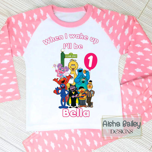 Personalised Sesame Street birthday pyjamas for Girls AishaBaileyDesigns