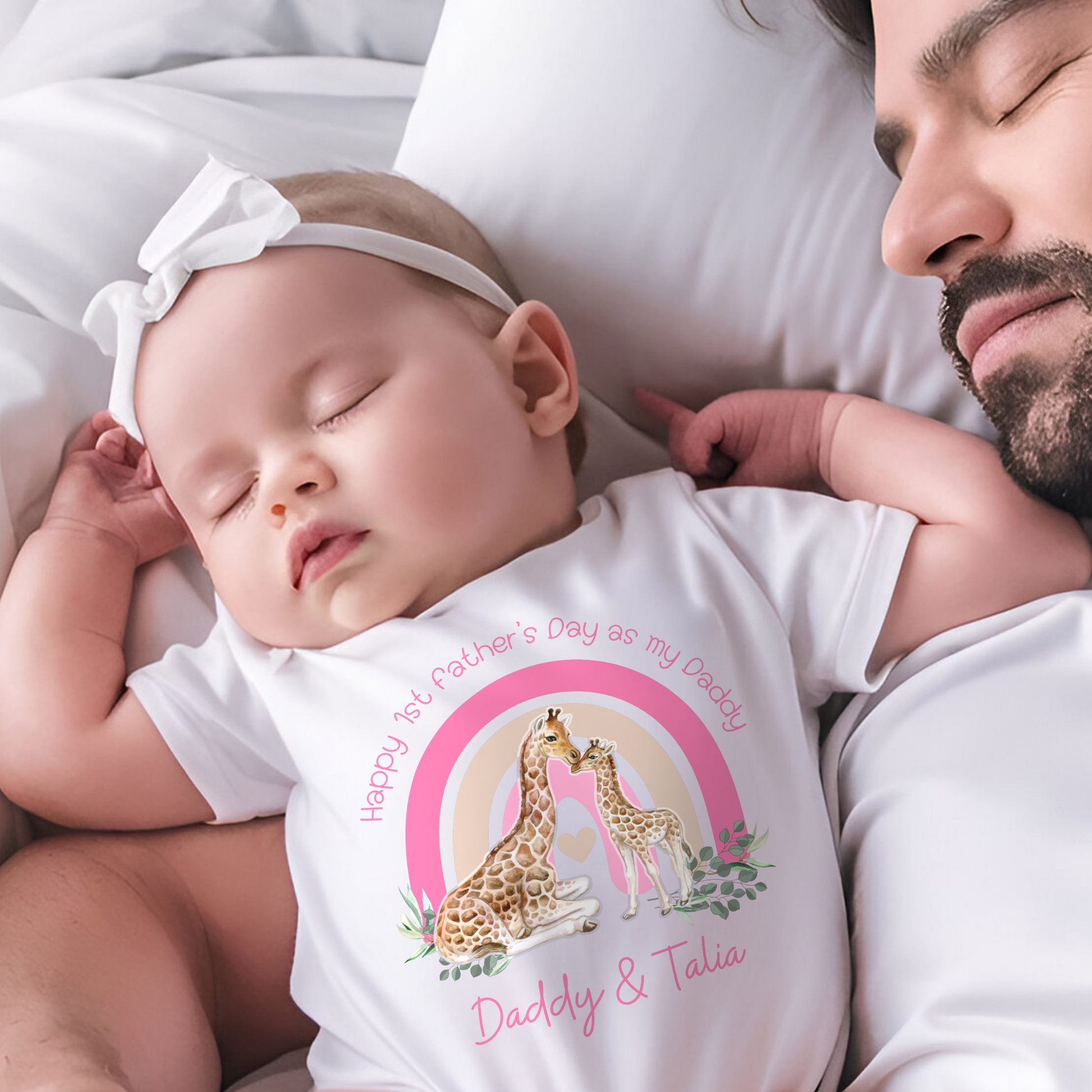 1st Father's Day Sleepsuit, first fathers day, 1st Father's day outfit, Safari father's day outfit, baby girl father's day, Newborn baby gift, giraffe personalised baby