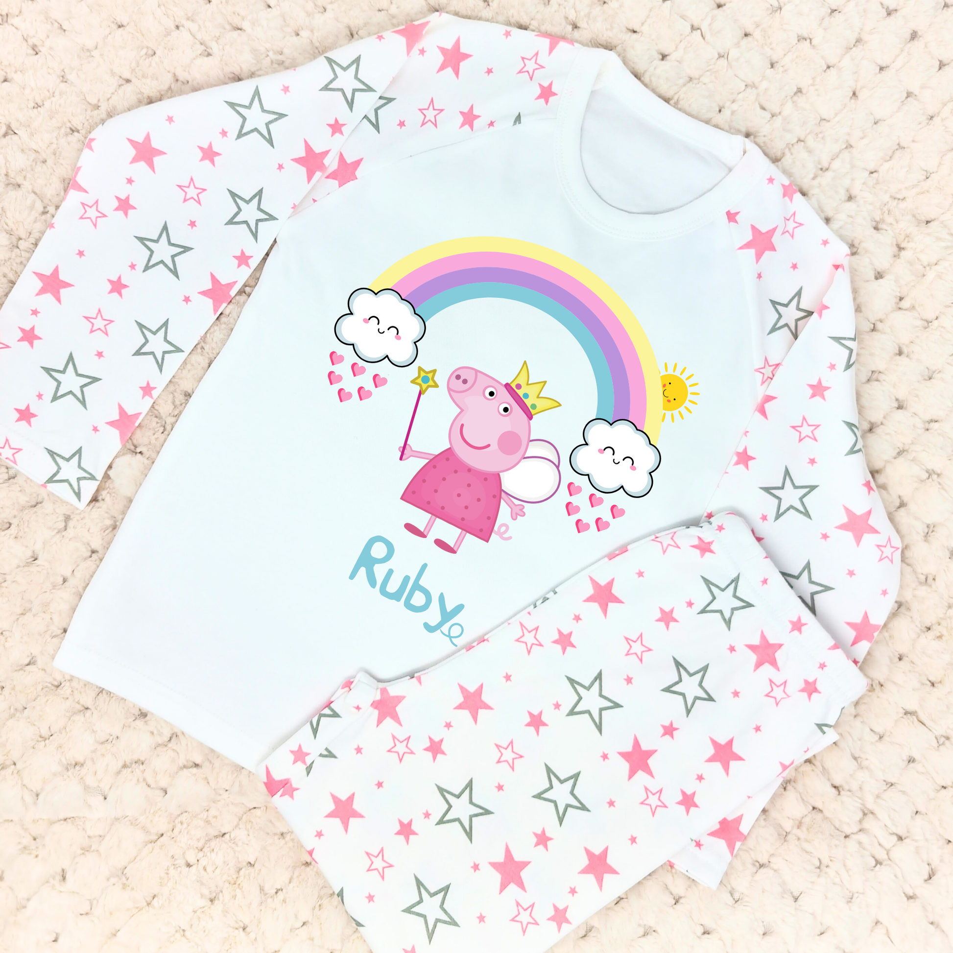 Peppa Pig personalised pyjamas, peppa pig pjs, peppa pig personalised, peppa pig with name, custom peppa pig