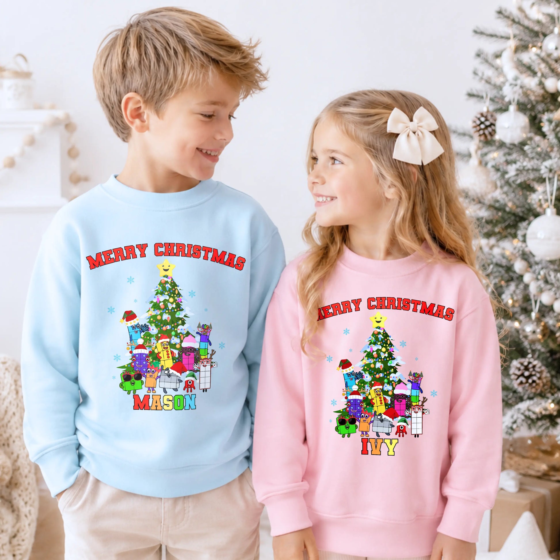 Children's Personalised Numberblocks Christmas Jumper: Xmas Sweatshirt AishaBaileyDesigns