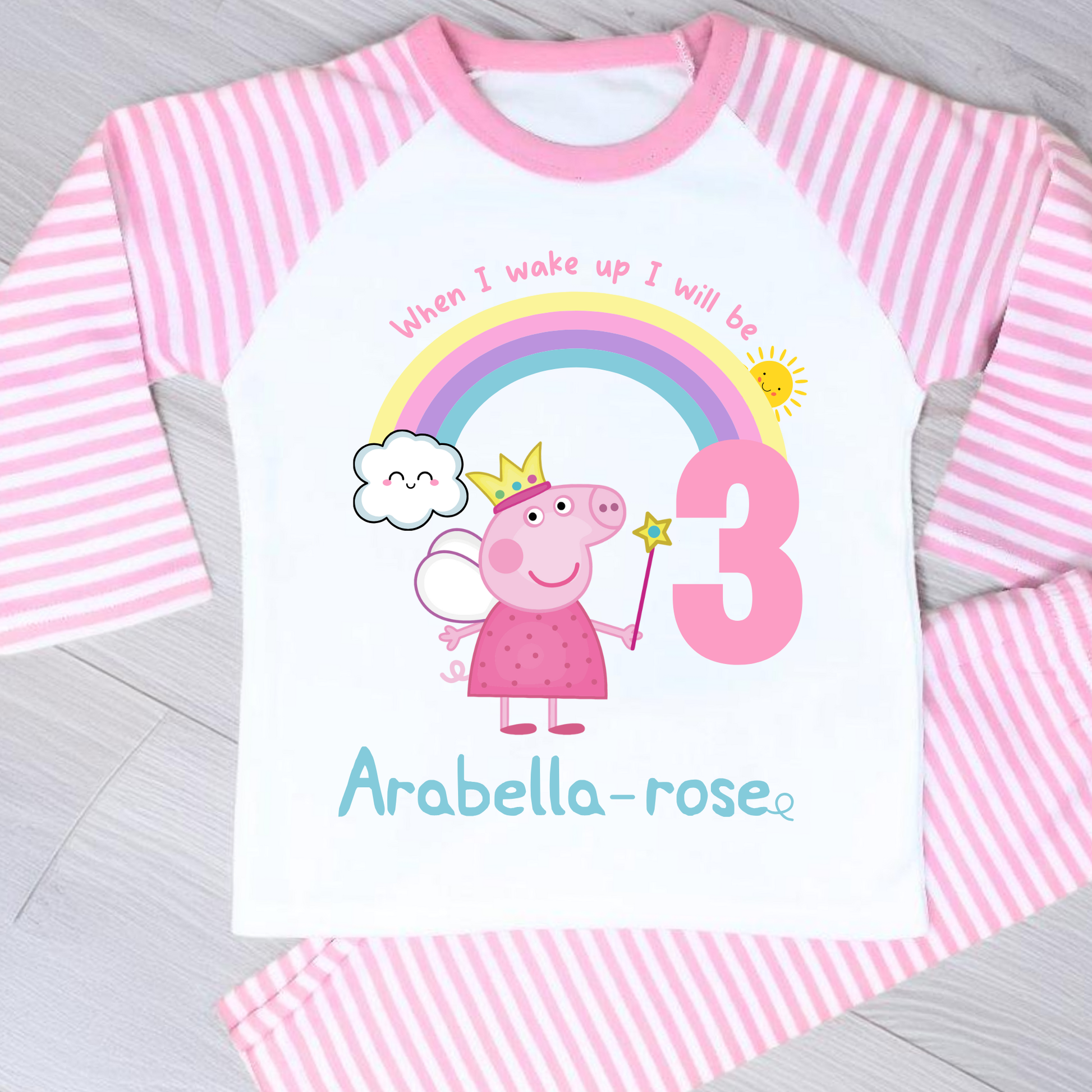 Peppa pig birthday pyjamas, When i wake up peppa, girls peppa pig gift, girls peppa rainbow birthday pyjamas