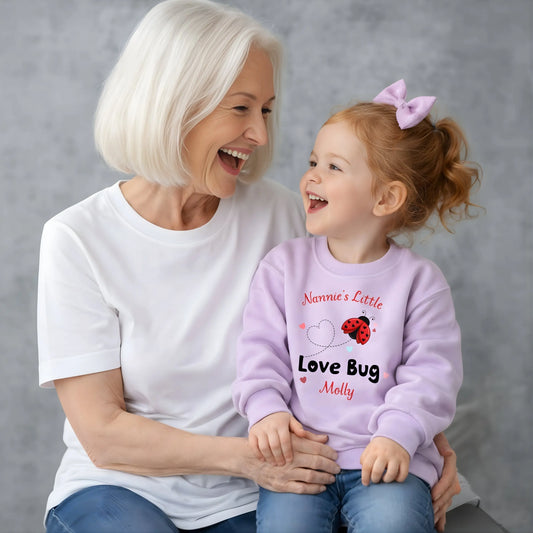 Girls Valentines day sweatshirt with a cute ladybird design. Perfect for your ladybug with her custom name, gift for Valentine's Day