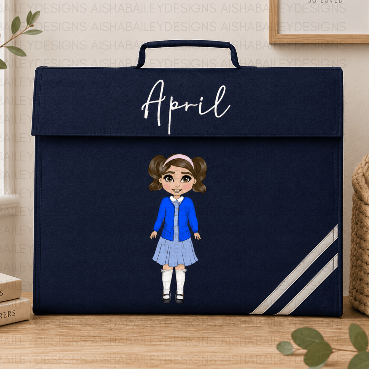 Personalised Back to School Book Bag for Girls | Custom Kids Character Design AishaBaileyDesigns