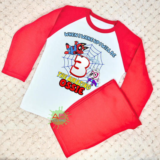 Spidey Bluey Birthday Pyjamas, When I wake up Spidey, when I wake up Bluey, Spidey Bluey with name