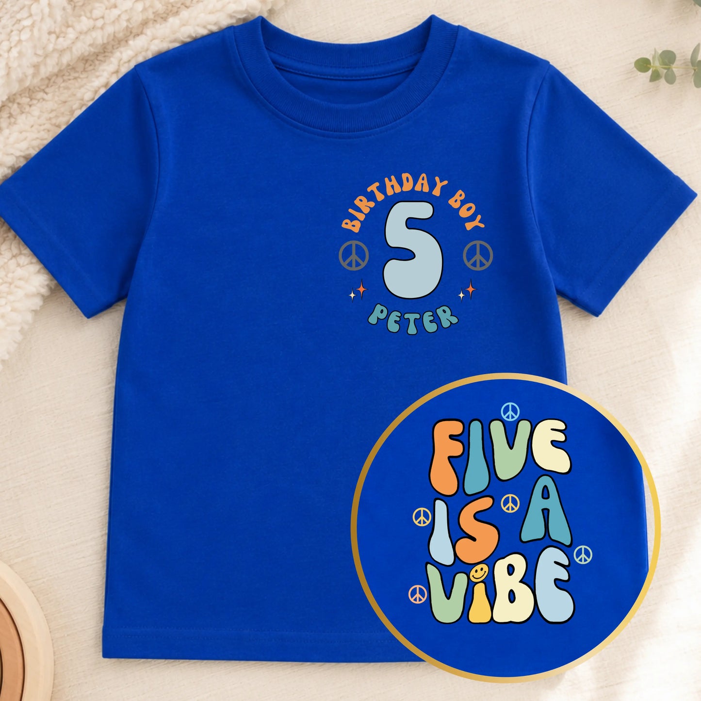 Boys Personalised Five Is A Vibe Birthday T-shirt for his Fifth Birthday AishaBaileyDesigns