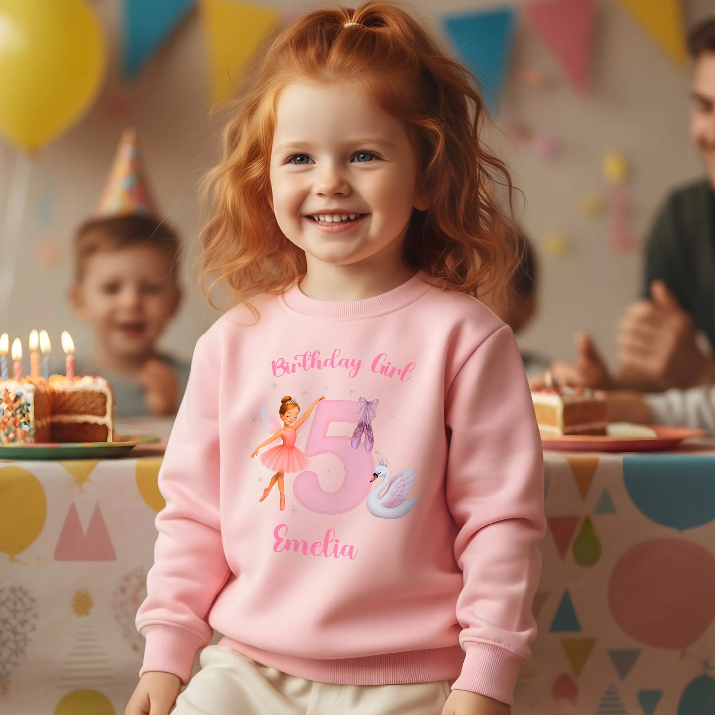 Personalised Ballerina Birthday Sweatshirt for Girls with custom name and age. The perfect cute birthday gift for girls