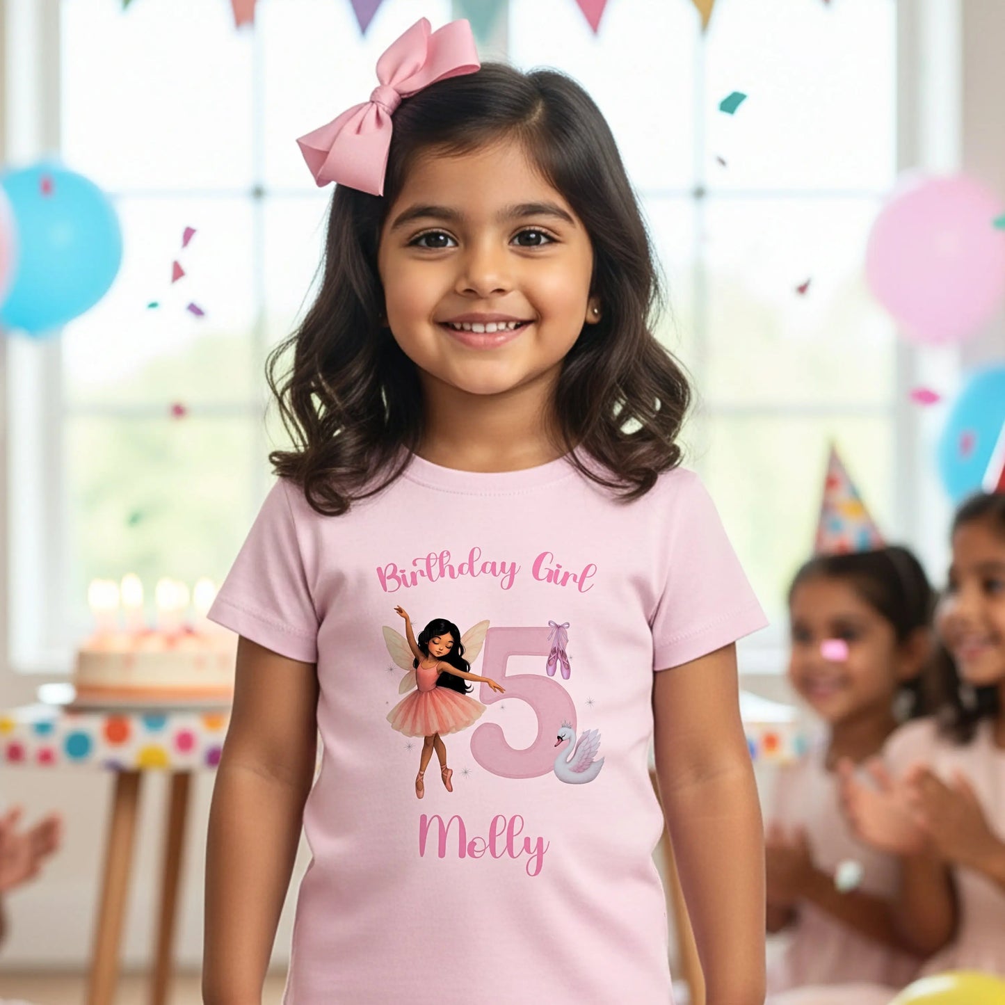 personalised Ballerina birthday t-shirt with custom name and age. The cute birthday gift for girls