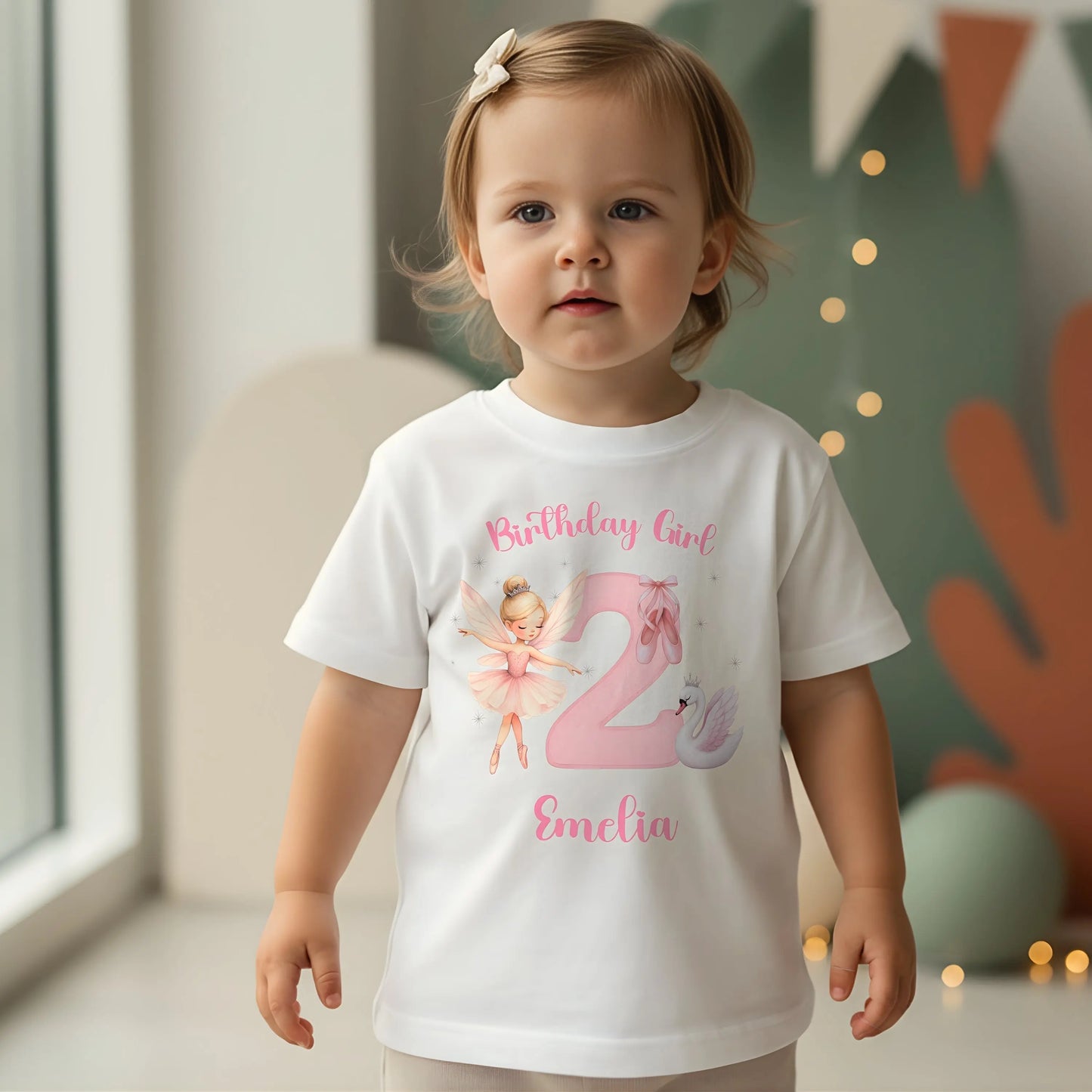 personalised Ballerina birthday t-shirt with custom name and age. The cute birthday gift for girls