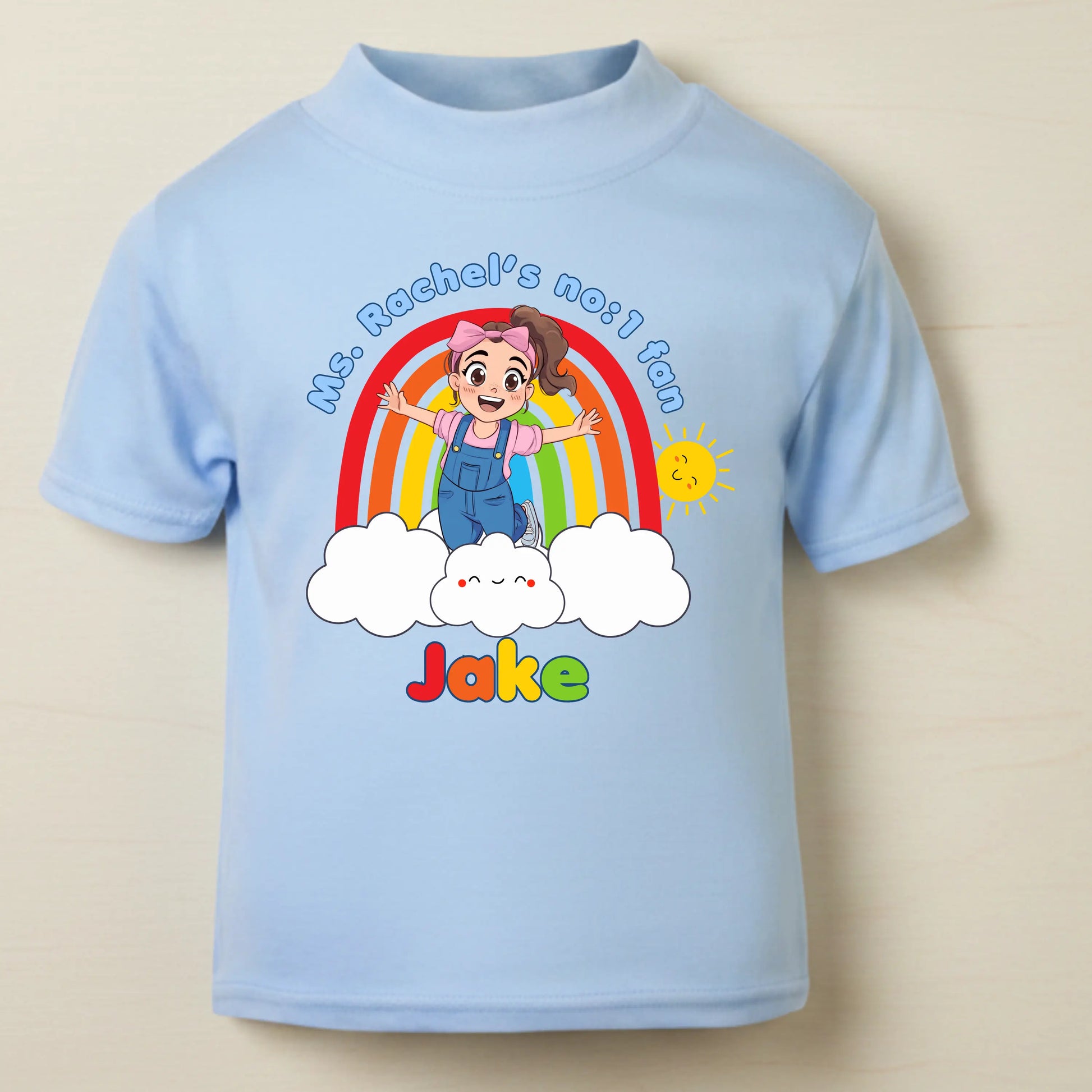 Personalised Ms Rachel T-shirt – Boys Custom No.1 Fan Rainbow Tee for Everyday Wear AishaBaileyDesigns