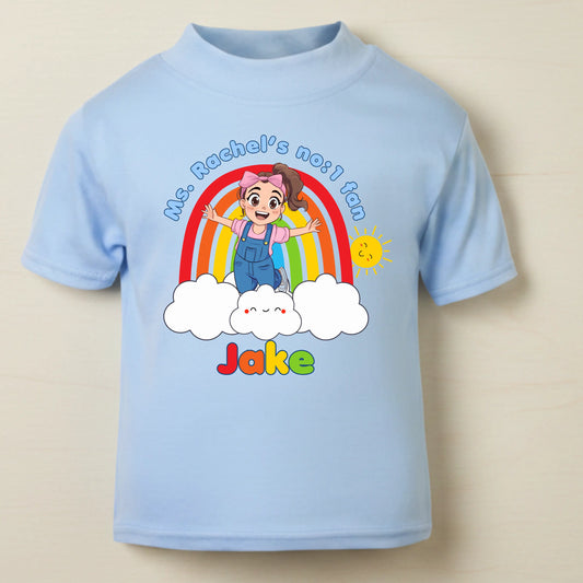 Personalised Ms Rachel T-shirt – Boys Custom No.1 Fan Rainbow Tee for Everyday Wear AishaBaileyDesigns