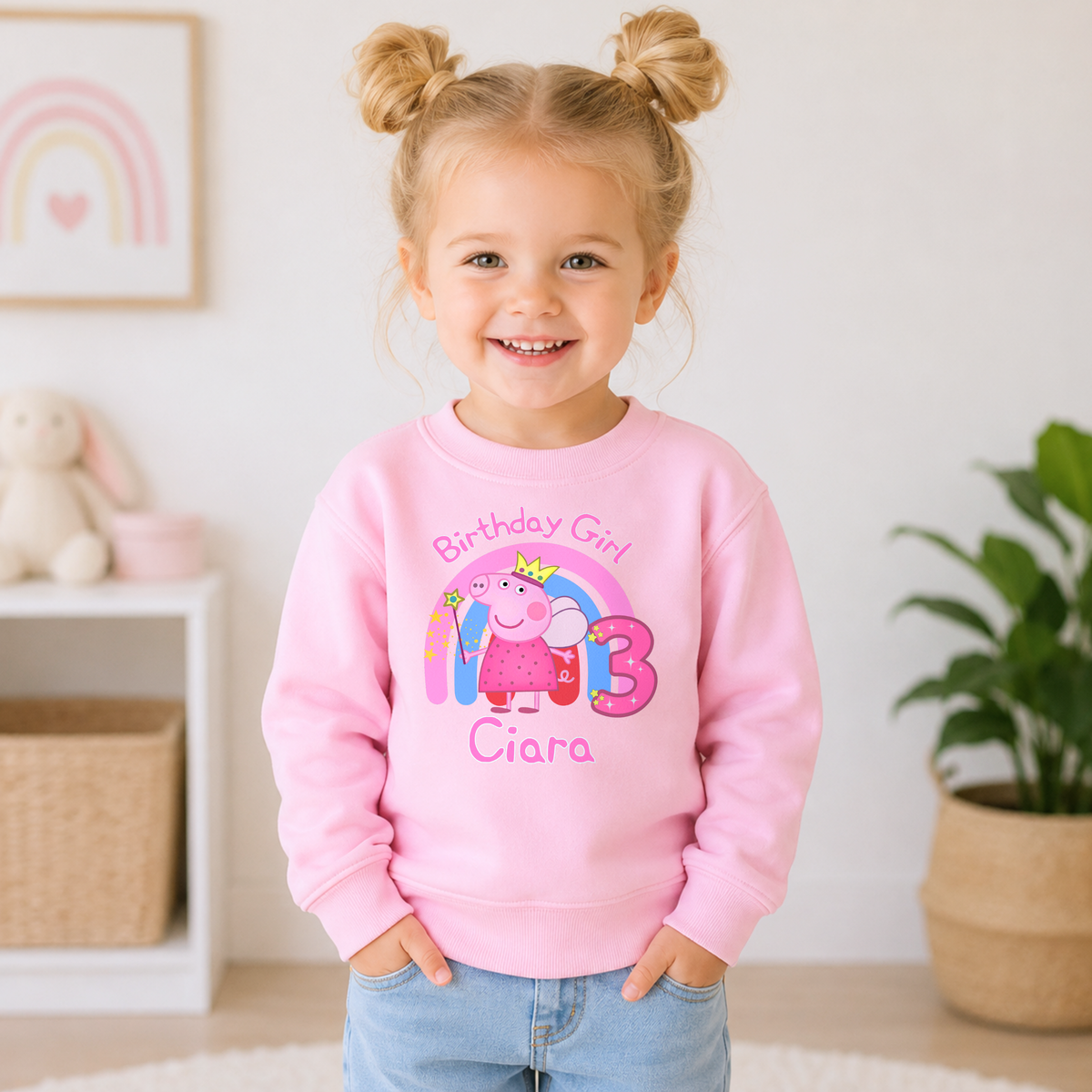 Girls Personalised Peppa Pig Birthday Sweatshirt - Personalised Peppa Pig Birthday Jumper, peppa pig fairy birthday shirt, personalised peppa jumper, peppa birthday sweatshirt