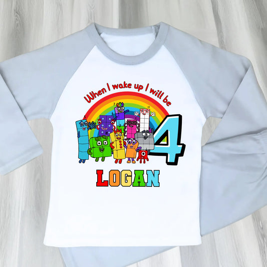 Boys Personalised Numberblocks Birthday Pyjamas, When I Wake up I Will Be  - any name and age AishaBaileyDesigns