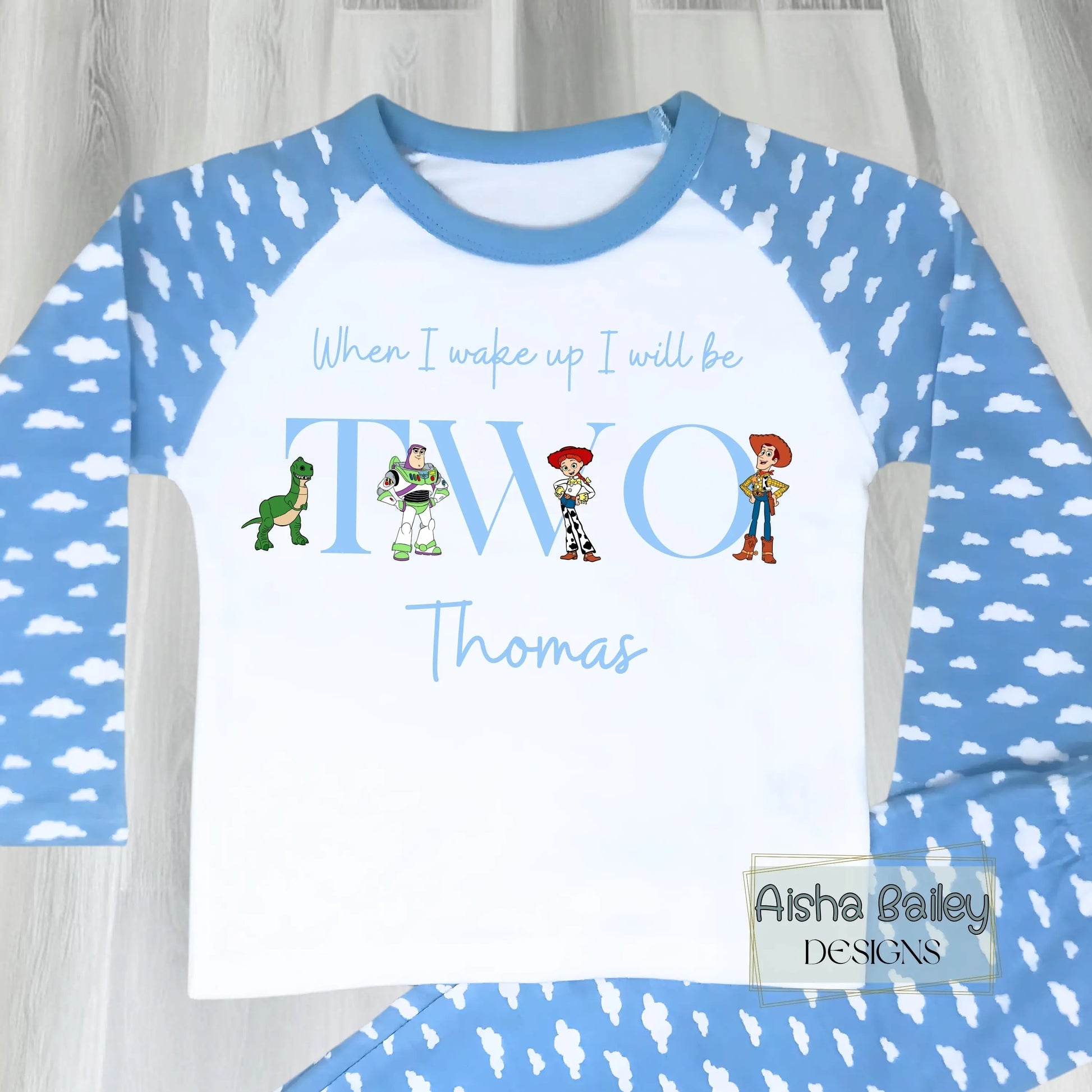 Personalised Toy Story Birthday Pyjamas for Boys with custom name and age, when i wake up i will be
