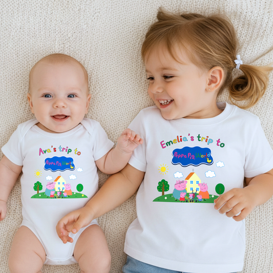 Personalised Peppa Pig World Matching T-Shirts & Baby Bodysuits for Babies, Kids & Adults AishaBaileyDesigns