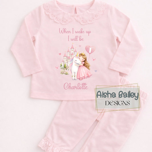 Personalised Girls Princess Unicorn Frilly Birthday Pyjamas AishaBaileyDesigns