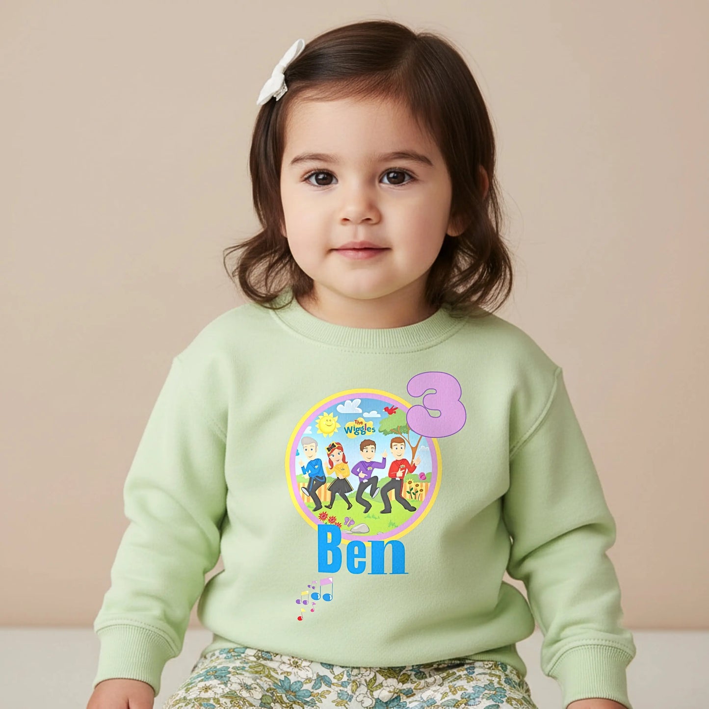 Wiggles birthday sweatshirt for girls with custom name and age.