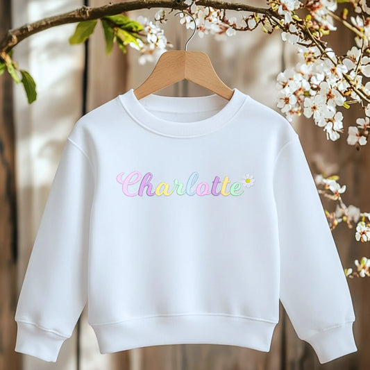 Personalised Embroidered Girls Sweatshirt with Name in Pastal Colours for Everyday Wear AishaBaileyDesigns