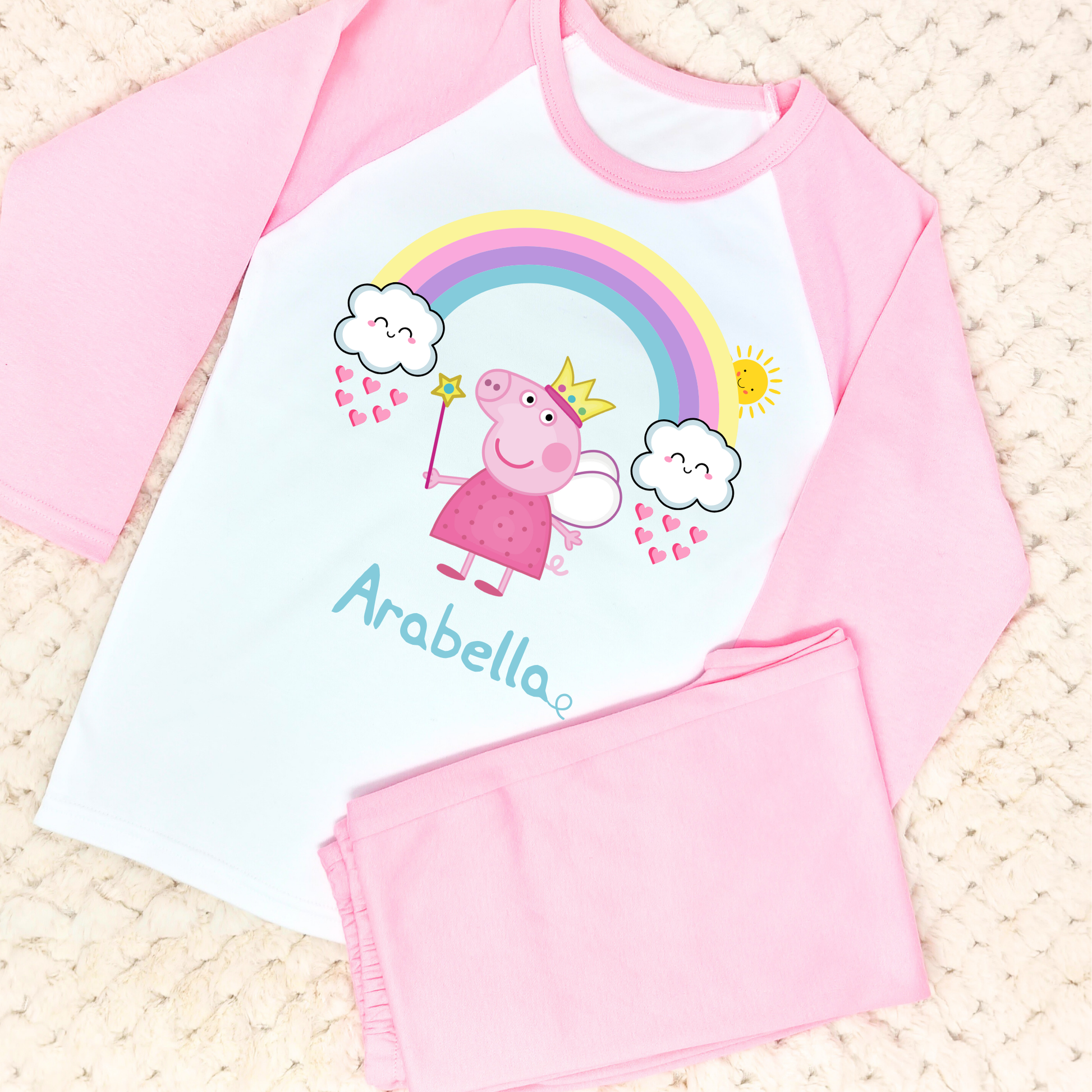 Peppa Pig personalised pyjamas, peppa pig pjs, peppa pig personalised, peppa pig with name, custom peppa pig