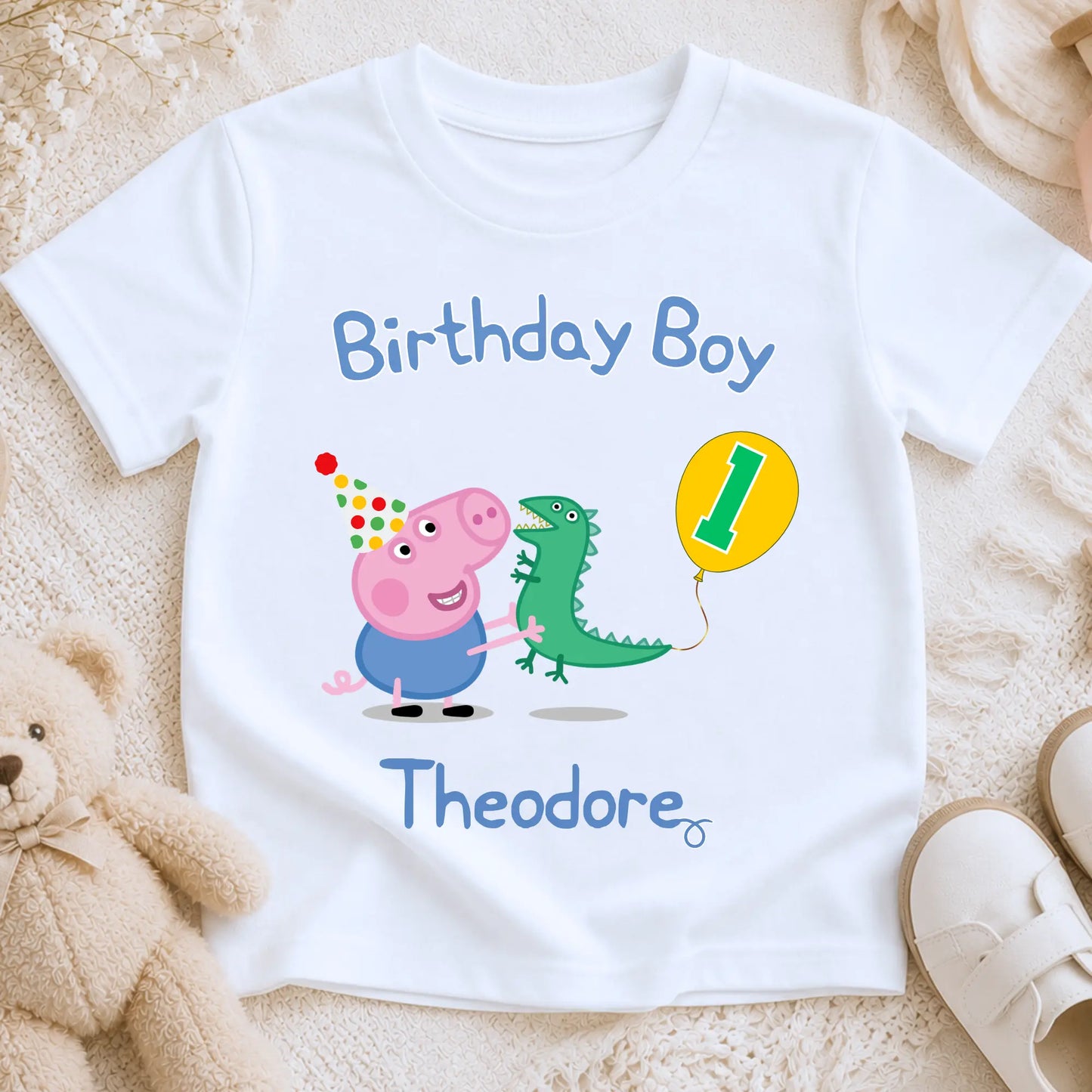 Boys George Pig Birthday T-shirt - George Pig and Mr Dinosaur AishaBaileyDesigns