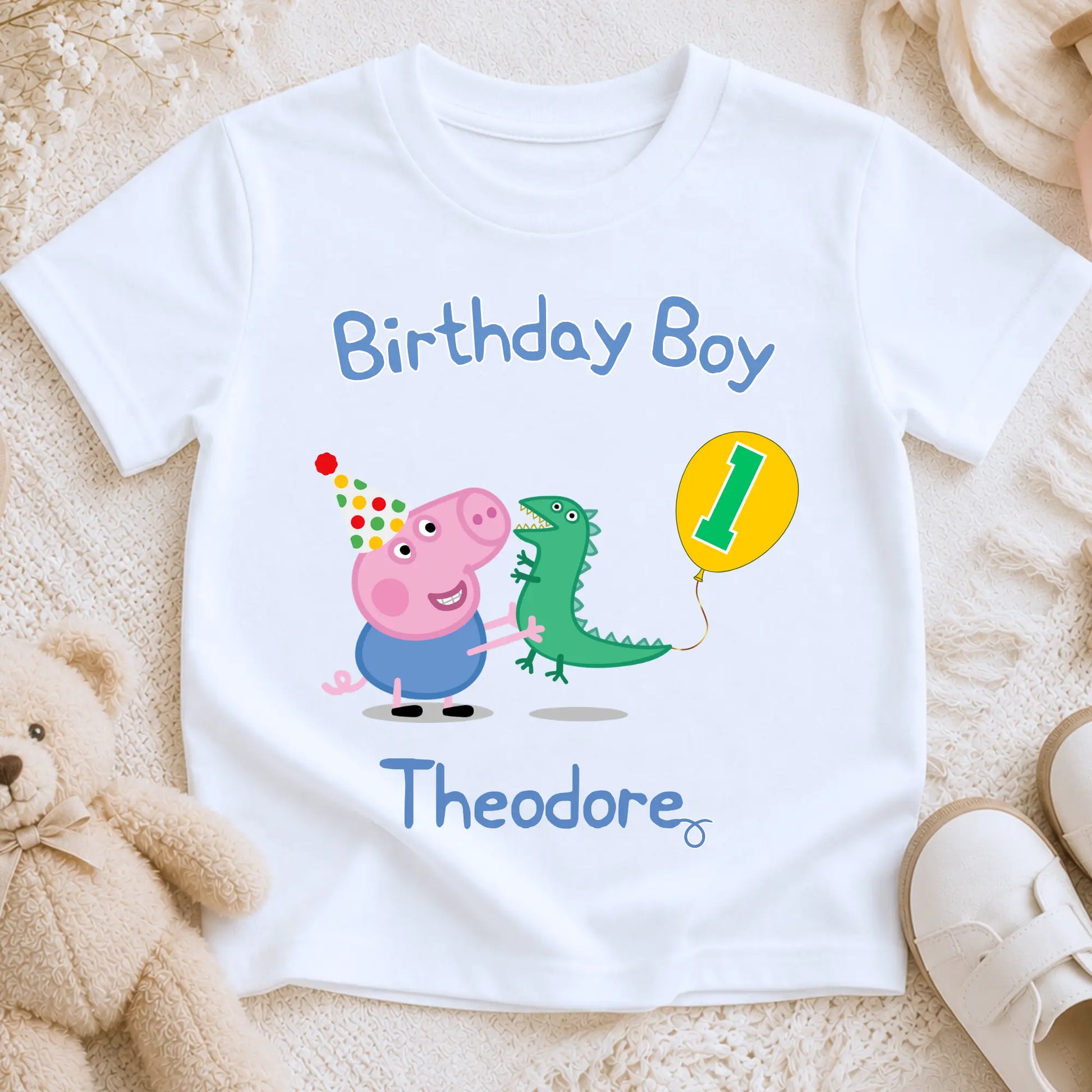 Boys George Pig Birthday T-shirt - George Pig and Mr Dinosaur AishaBaileyDesigns