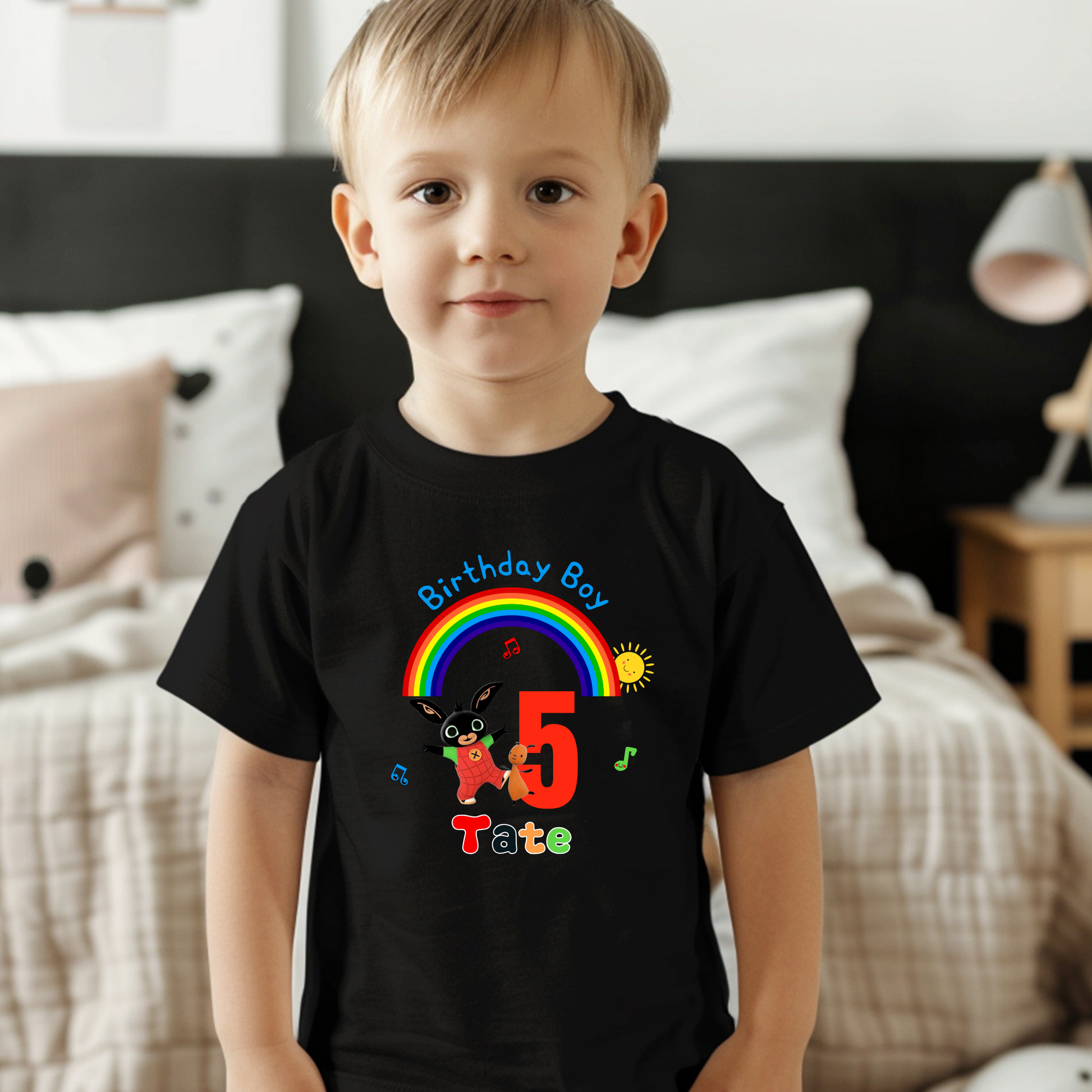 Boys Bing Bunny birthday t-shirt, personalised bing birthday tee, Bing and Gloppy bunny top, Bing birthdsy top