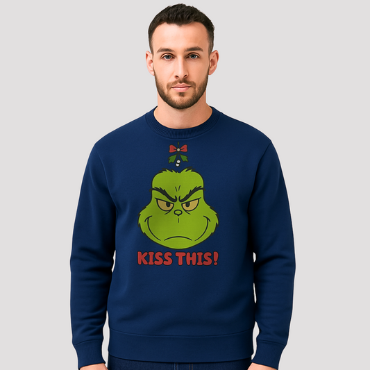 Adults christmas sweatshirt: Funny Grinch Christmas sweatshirt with mistletoe and Kiss This slogan