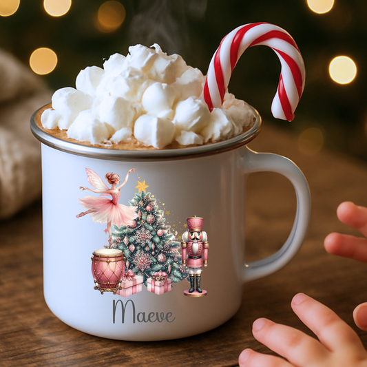 Girls Christmas Mug with Nutcracker and Ballerina design, personalised with name, Girl personalised Christmas gift, stocking filler, Christmas Eve box