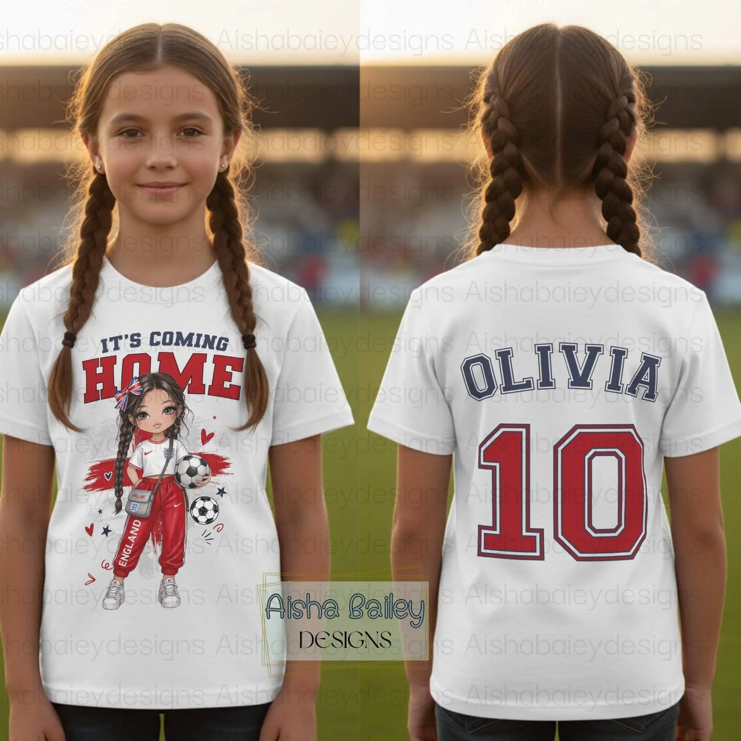 Personalised England World Cup T-shirt 2026 kids England t-shirt with custom name and number, come on England and it’s coming home football design