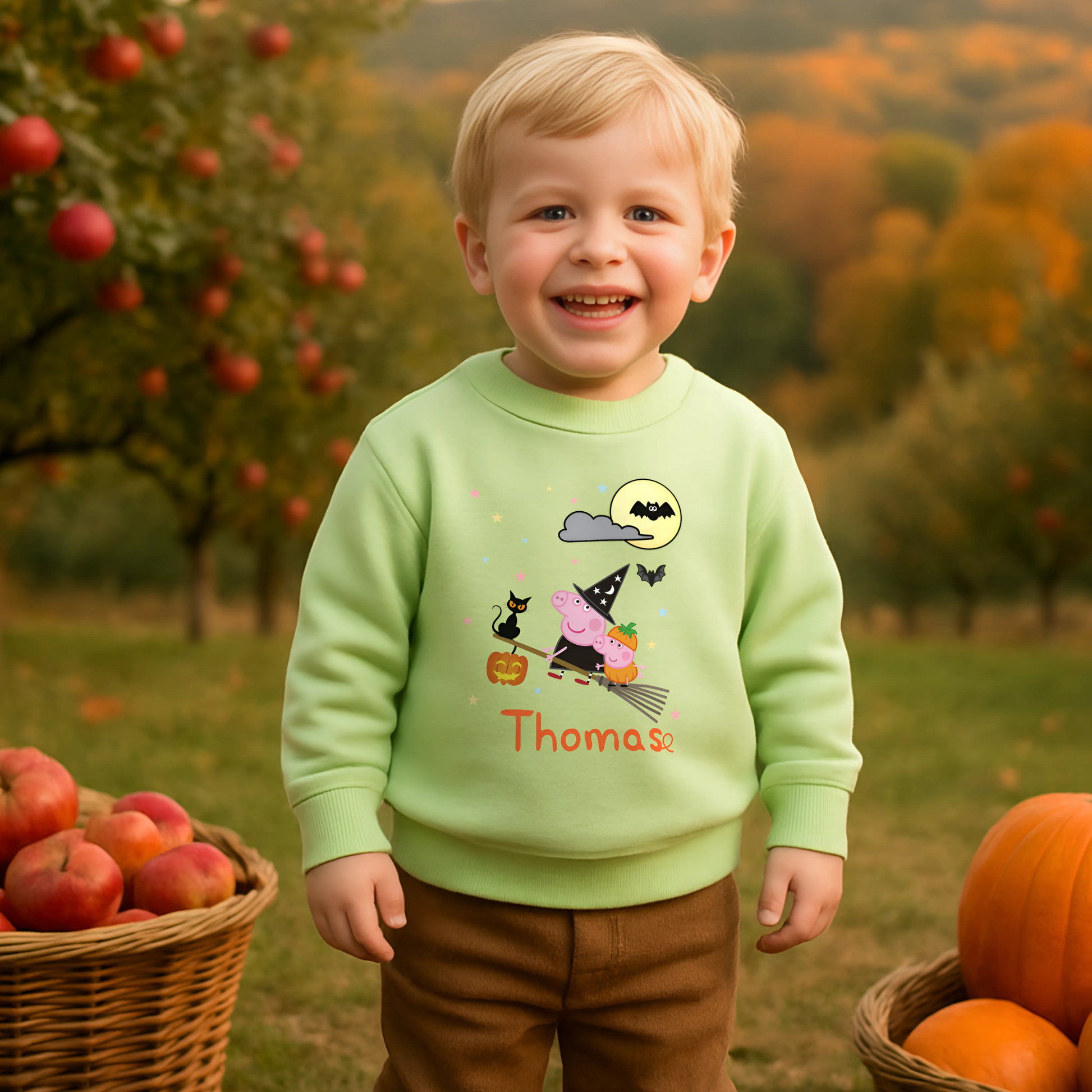 personalised halloween sweatshirt, Personalised Peppa Pig Halloween sweatshirt for kids with witch design and custom name