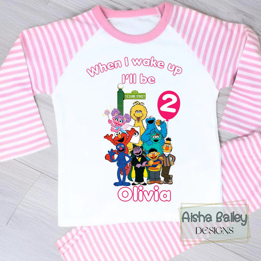 Personalised Sesame Street birthday pyjamas for Girls AishaBaileyDesigns