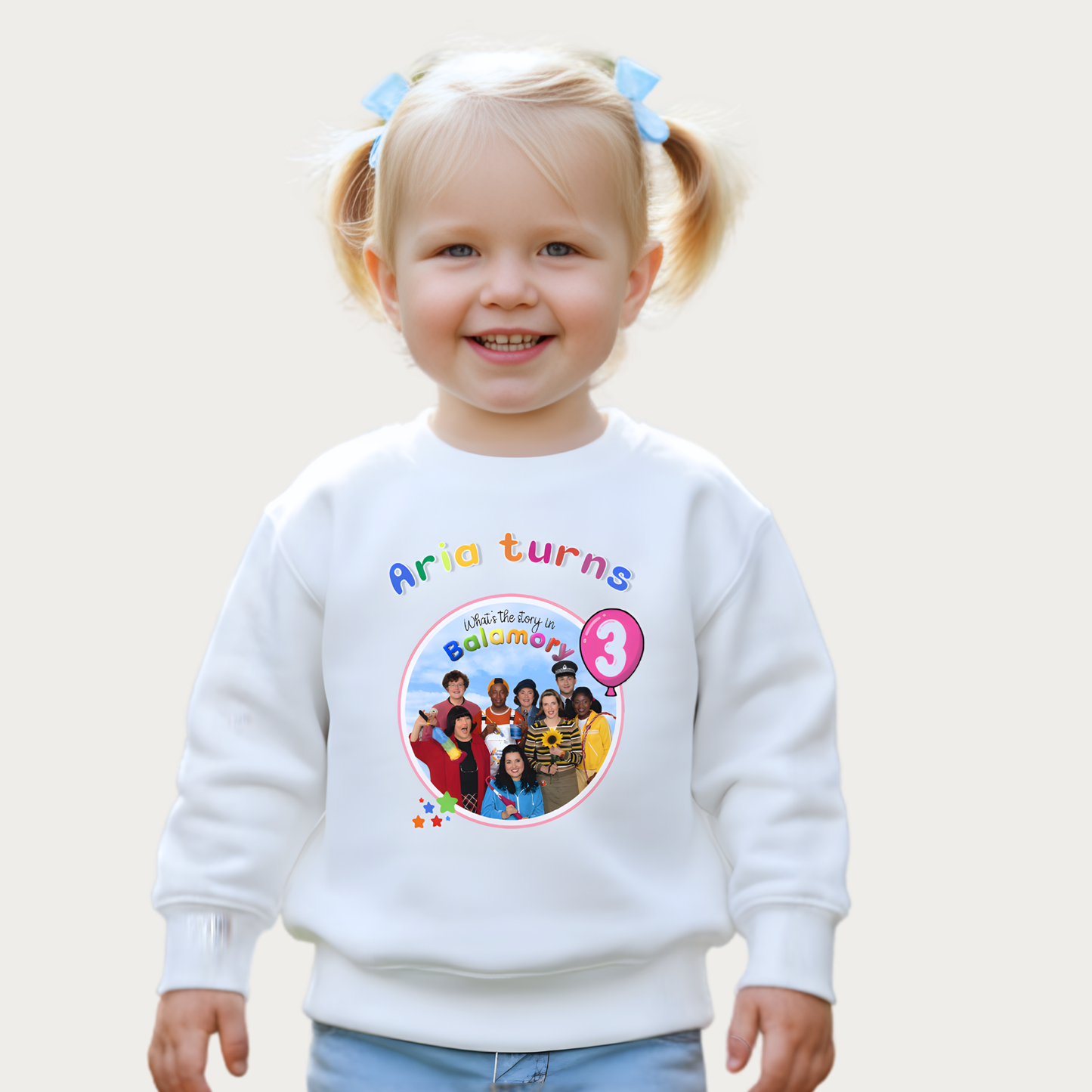 Girls Personalised Balamory Birthday Sweatshirt with custom name and age - aishabaileydesigns