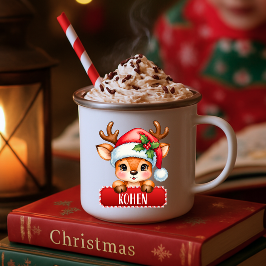 Kids Christmas Mug personalised with reindeer design and child’s name, Stocking filler mug, Christmas mug, christmas gift for kids