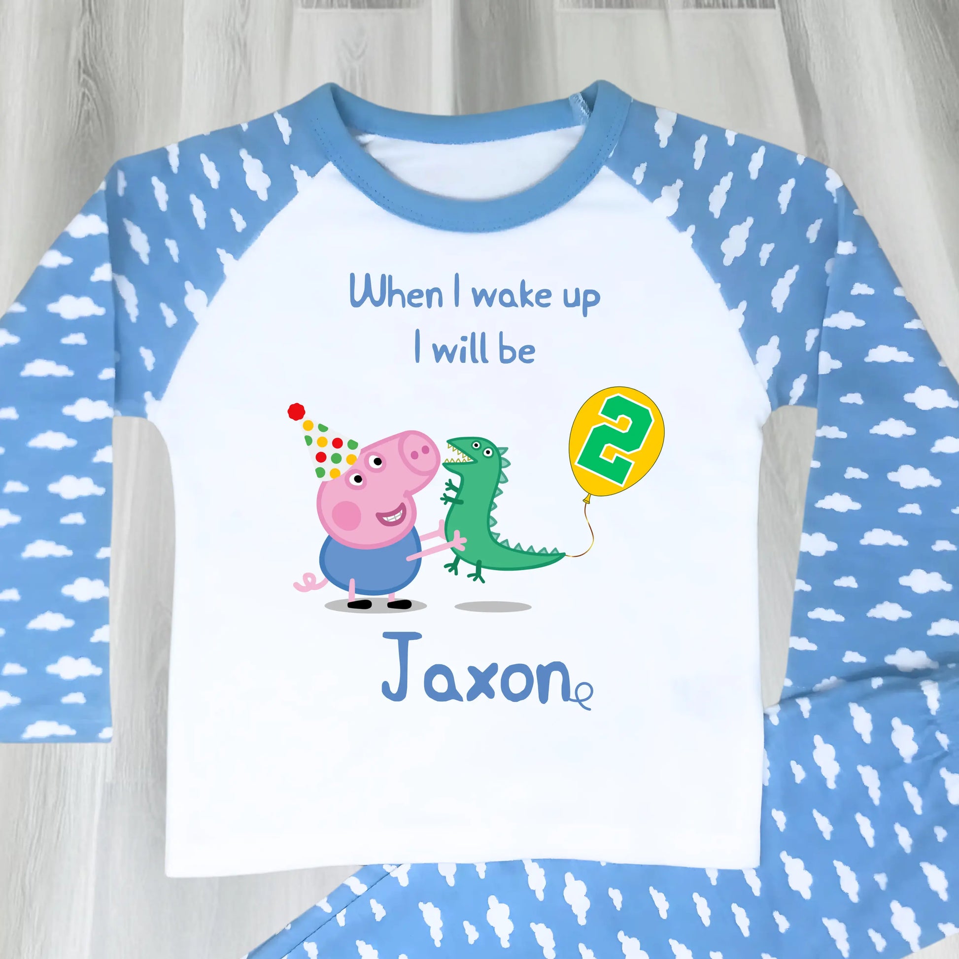 Boys George Pig Birthday Pyjamas with Personalisation - George Pig and his Dinosaur PJs AishaBaileyDesigns