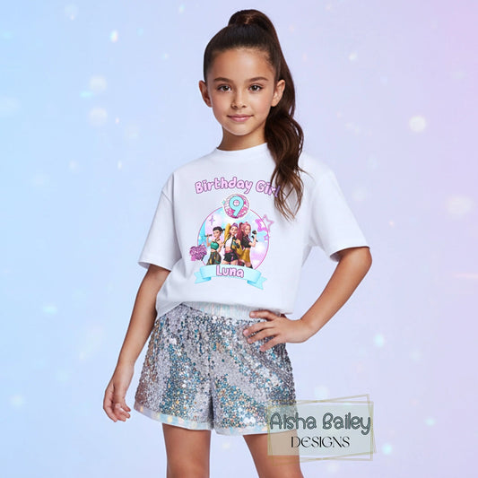 Kpop Demon Hunters personalised T-shirt for girls with custom name  and age , pop star birthday outfit, cute Kpop style kids birthday shirt, trendy girls party top

