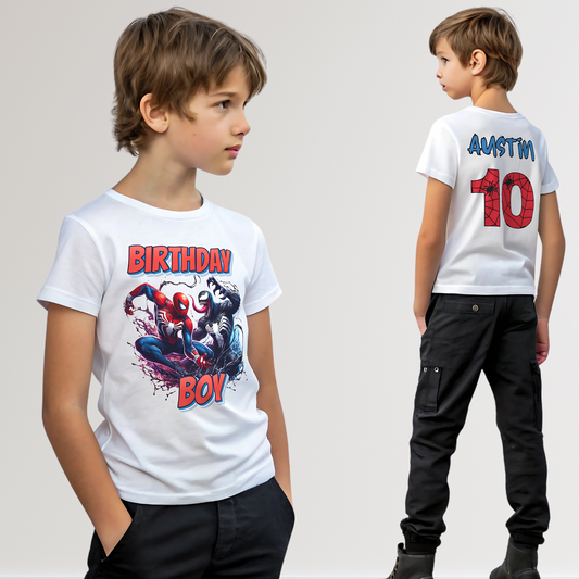 Spiderman and Venom Birthday T-shirt - Personalised SpiderMan & Venom Birthday Top, birthday t-shirt spiderman, spiderman birthday tee, custom spiderman top