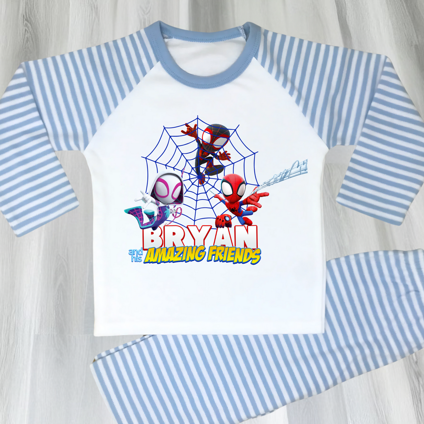 Spidey personalised pyjamas, boys spidey with name, spidey and his amazing friends, superhero custom pjs
