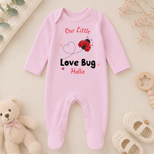 Personalised Baby Outfit:  Girls  Love Bug  Baby Grow, Vest or Bib for Everyday Wear AishaBaileyDesigns