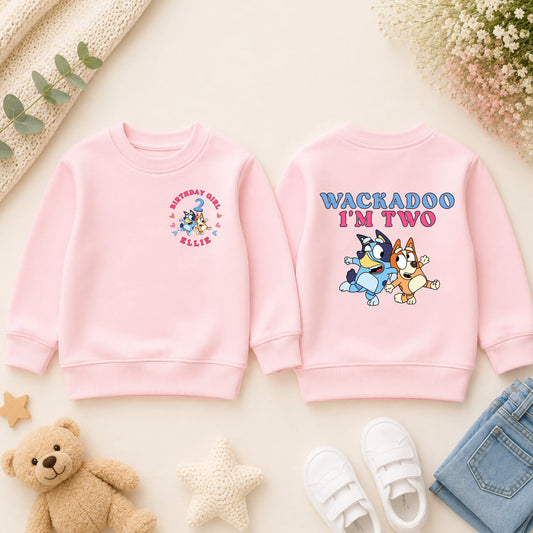 Personalised Bluey Birthday Sweatshirt: Wackadoo I’m... Name & Age Jumper for Her 2nd Birhday AishaBaileyDesigns