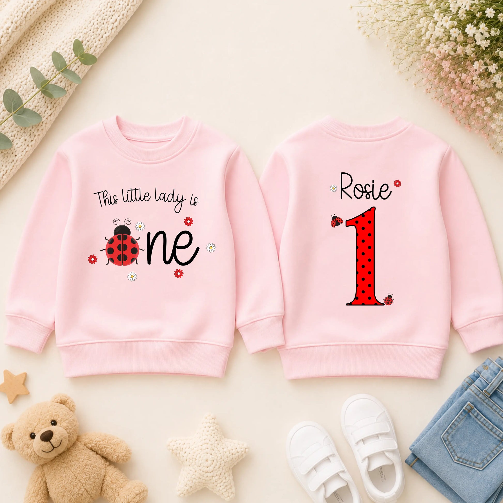Personalised 1st Birthday Sweatshirt: Girls This Little Lady is One Ladybird Sweatshirt AishaBaileyDesigns