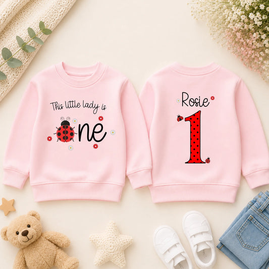Personalised 1st Birthday Sweatshirt: Girls This Little Lady is One Ladybird Sweatshirt AishaBaileyDesigns